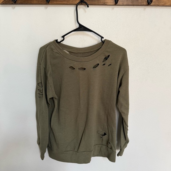 Mossimo Supply Co. Tops - Mossimo Supply Co. Olive Green Distressed Sweatshirt